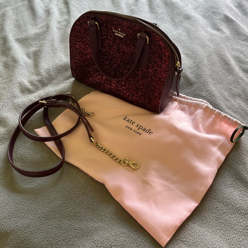 Kate Spade deep plum mini Reilly Laurel Way Glitter Satchel Sparkle purse bag